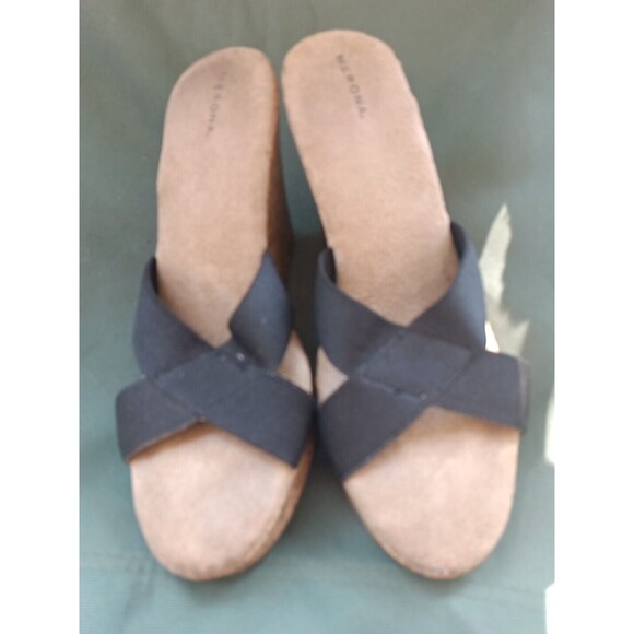 merona black wedge sandals Size 8. Used See Pics - Picture 1 of 8